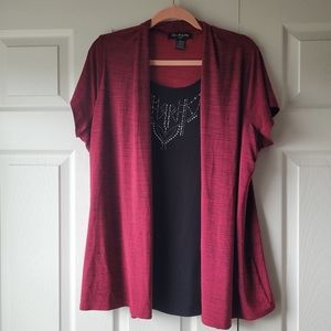 Elie McCarthy dress shirt Black Maroon Sparkle 1X plus size short sleeve